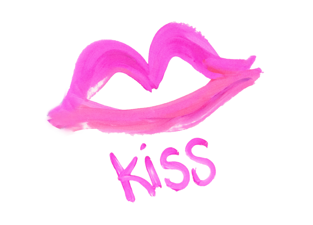 Outline of lips impression with the word "kiss" underneath